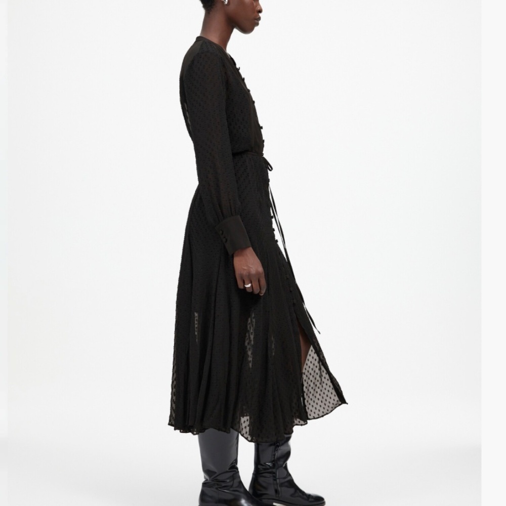 Madewell Tie-Waist Midi Dress in Clip Dot True Black Size Small - Picture 2 of 9